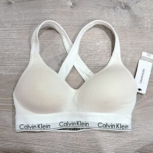 Calvin Klein White Modern Cotton Lightly Lined Padded Pushup Racerback Bralette